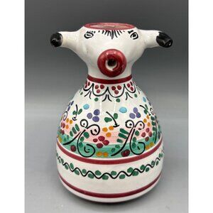 Handmade Ceramic Bull Shaped Creamer Floral Design Signed Cruz Spain